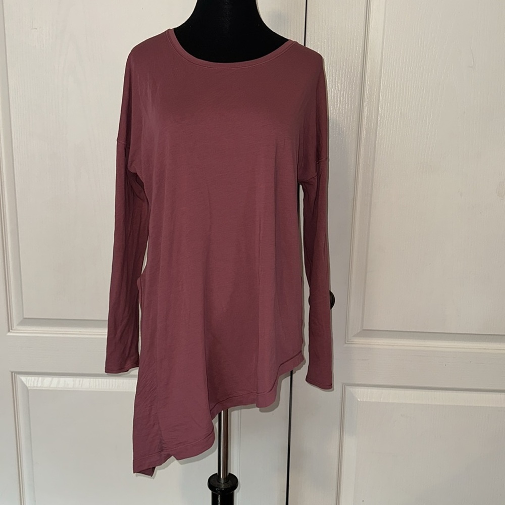 PINK LULULEMON ASYMETRICAL TIE FRONT LONG SLEEVE BLOUSE